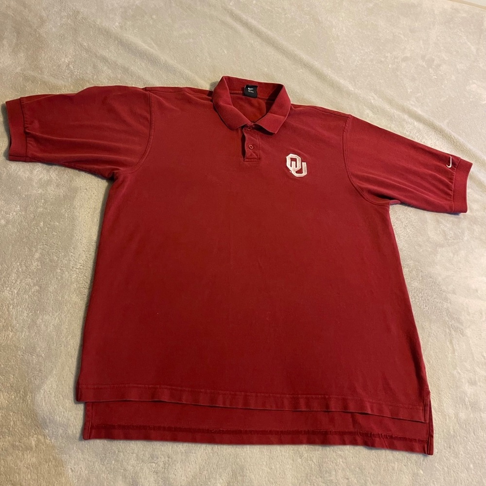 Vintage Oklahoma Sooners OU Nike Team Mens XL Red Pique Short Sleeve Polo Shirt